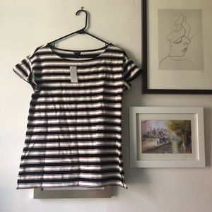White pink blue striped tee
